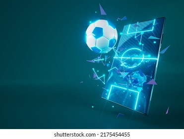 football ball with smartphone screen motion effect. sport concept design. 3d illustrator. blue background. sport online live. bet casino design. goal competition. 3d object render. motion graphic. - Powered by Shutterstock