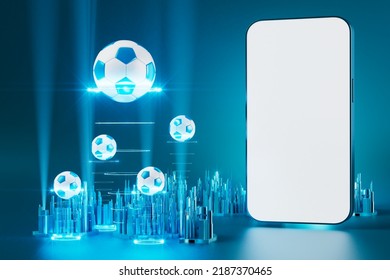 football ball with smartphone screen motion effect. sport concept design. 3d illustrator. blue background. sport online live. bet casino design. goal competition. 3d object render. motion graphic. - Powered by Shutterstock