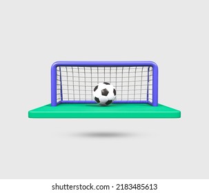 Football goal post 3d icon. Realistic soccer ball and goal bar icon. Football concept . Green Football field with goal post. soccer goal, field and ball. 3d rendered illustration. Qatar World Cup 2022 - Powered by Shutterstock