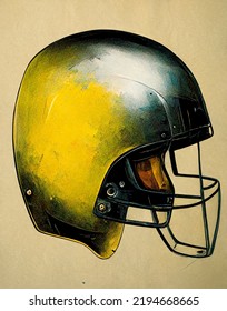 Football Helmet, Illustration Yellow Black Green