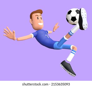 Football Player Bicycle Kick. Soccer Player 3d Character. 