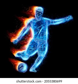 Football player hologram isolated on dark background. The concept of sports betting, football, gambling, online broadcast of football. 3D illustration, 3D render - Powered by Shutterstock