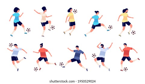 Football players. Soccer sportsman, people playing with ball. Athlete goal and kick, isolated sport action and workout illustration - Powered by Shutterstock