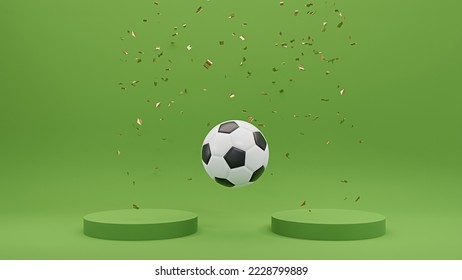 Football soccer ball 3D rendering design. Round platform on Green background for product showcase or Social Media Banner. - Powered by Shutterstock