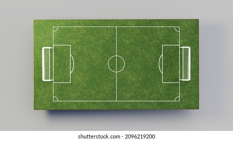 Football Soccer Field And Soccer Ball, Green Grass, Realistic, White Background, 3D Illustration