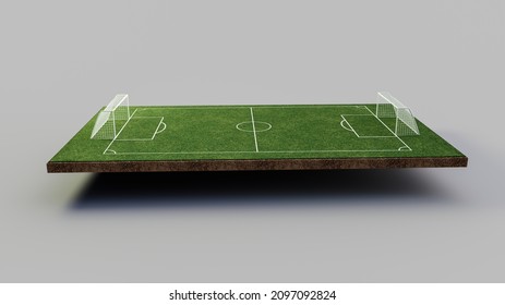 Football Soccer Field And Soccer Ball, Green Grass, Realistic, White Background, 3D Illustration