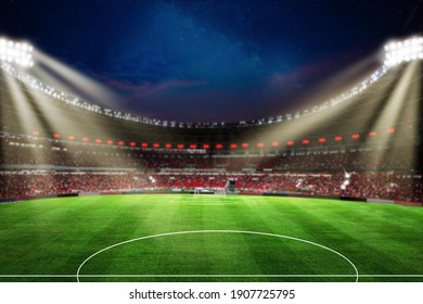 Football stadium 3d rendering soccer stadium with crowded field arena