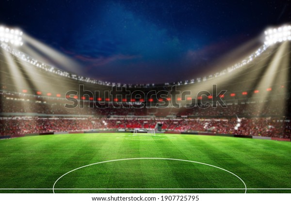 Football stadium 3d rendering soccer stadium with\
crowded field\
arena
