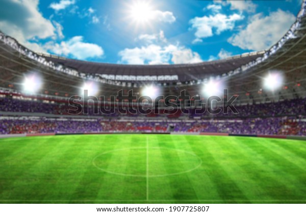 Football stadium 3d rendering soccer stadium with
crowded field
arena