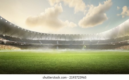 Football Stadium With Crowd Background Morning Sky	