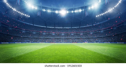 Футбольный стадион ночью. Моделируется и визуализируется воображаемый стадион.	
