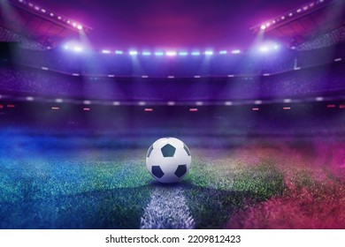  Football stadium, shiny lights, view from field 3D Illustration - Powered by Shutterstock