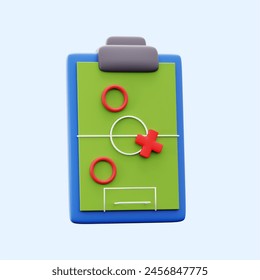 football strategy plan on top of clip board paper with soccer field model 3d icon illustration render design - Powered by Shutterstock