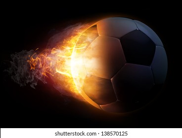 Footballl in Fire on black background
