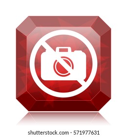 Forbidden camera icon, red website button on white background.