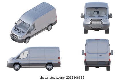 Ford Transit Multi-utility vehicle van car isolated on white background, 3d rendering and realistic van car.