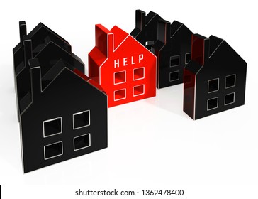 Foreclosure Help Icon Means Assistance To Stop A Property Foreclosing. House, Apartment Or Building Advice - 3d Illustration