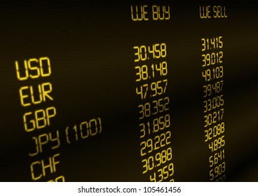 Foreign Currency Exchange Rate On Display