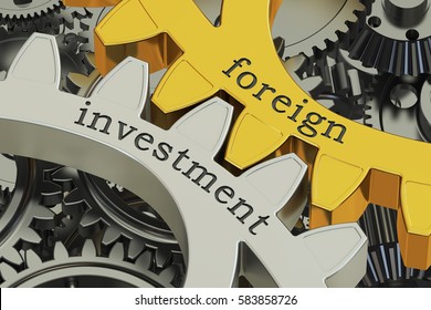 Foreign Investment Concept On The Gearwheels, 3D Rendering