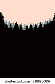 Forest Background. Nature Forest Silhouette. Illustration Of Forest Tree Tops In The Style Of Old Photo