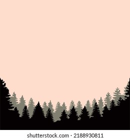 Forest Background. Nature Forest Silhouette. Illustration Of Forest Tree Tops In The Style Of Old Photo