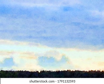 Forest Blue Sky Watercolor Painting Illustration Stock Illustration ...