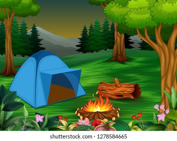 Forest Camping Concept Blue Tent Stock Illustration 1278584665 ...