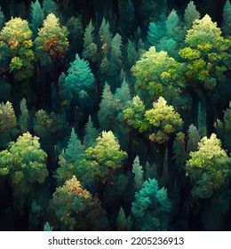 Forest Canopy of Trees - Seamless Pattern - Digital Art