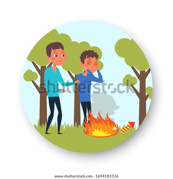 Forest Fire Illustration Children Setting Off Stock Illustration 1694183326