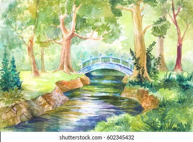 Forest landscape in watercolor