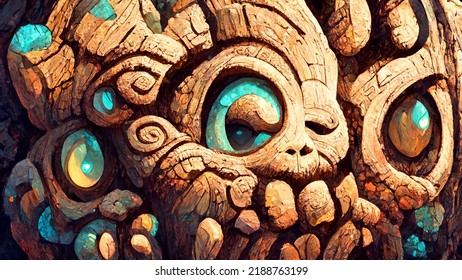 Forest Mayan Style Stone Pillar