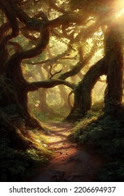 Forest Path illuminated by warm light