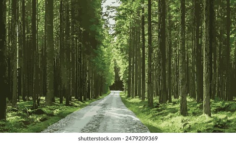 Forest Trail, Digital Art, Simplified Realism, Illustration - Powered by Shutterstock