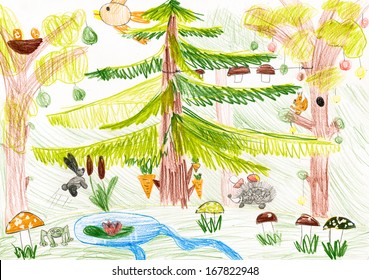 Forest Wildlife Child Drawing Stock Illustration 167822948 | Shutterstock