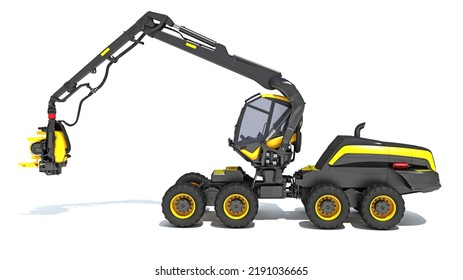 Forestry Harvester 3D Rendering Forest Machinery On White Background