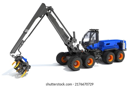 Forestry Harvester 3D Rendering On White Background