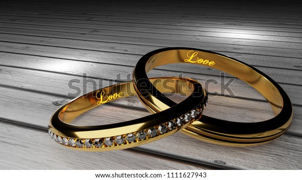 Forever Love Golden Wedding Rings Joined Stockillustration