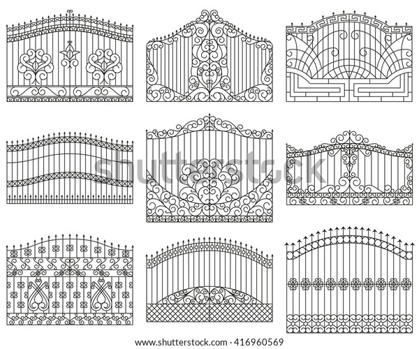 Forged Gates Set Decorative Metal Gates Stock Illustration 416960569