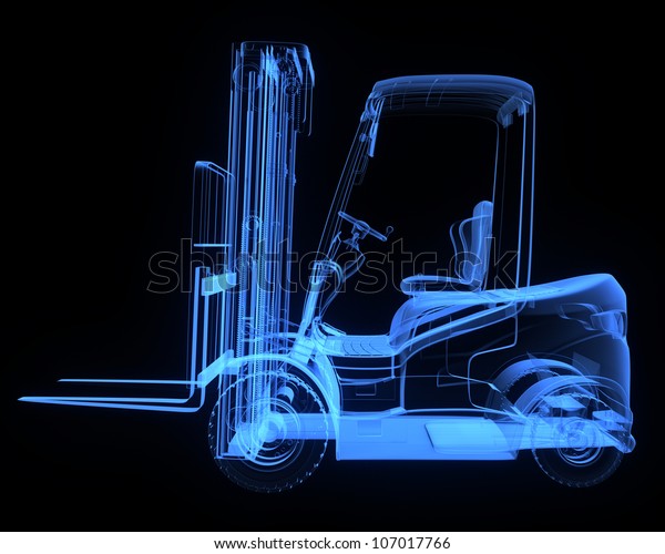 Fork lift truck,\
side view,  x-ray\
version
