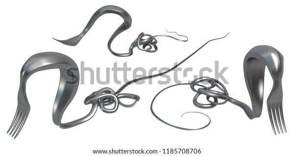 Fork Snake Cobras Surreal 3d Illustration Stock Illustration