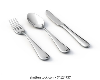 Fork Spoon And Knife Isolated On White Background