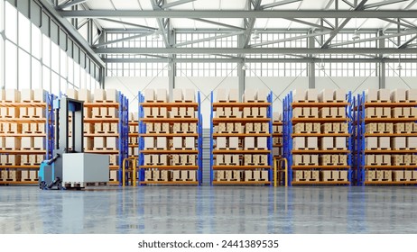 forklift in the large modern warehouse,forklift AGV- 3D rendering - Powered by Shutterstock