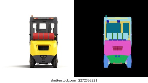 forklift loader back side view industrial vehicle concept 3d render on white with colored alpha