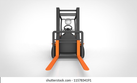 Forklift And Man Front 3d Rendering