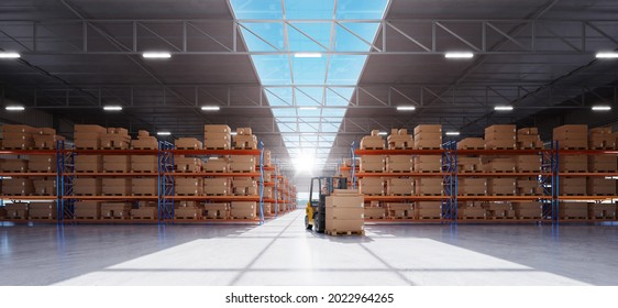 Forklift preparing products for shipment. Warehouse distribution concept. 3d rendering - Powered by Shutterstock