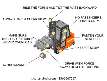 Forklift Safe Drive. Infographic With Tips For Safe Forklift Driving. Raster.