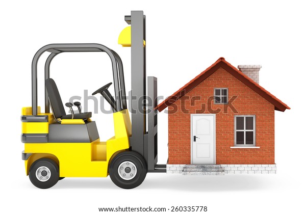 Forklift Truck Moving House On White Stock Illustration