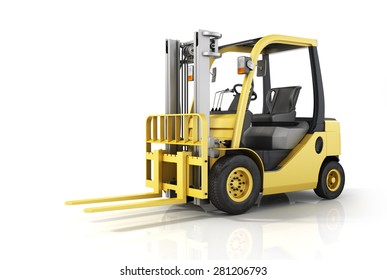 Forklift Truck On White Isolated Background. 