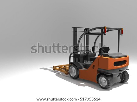 Forklift truck with pallet. 3D rendering.