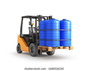 Forklift trucks with plastic containers. 3d illustration - Powered by Shutterstock